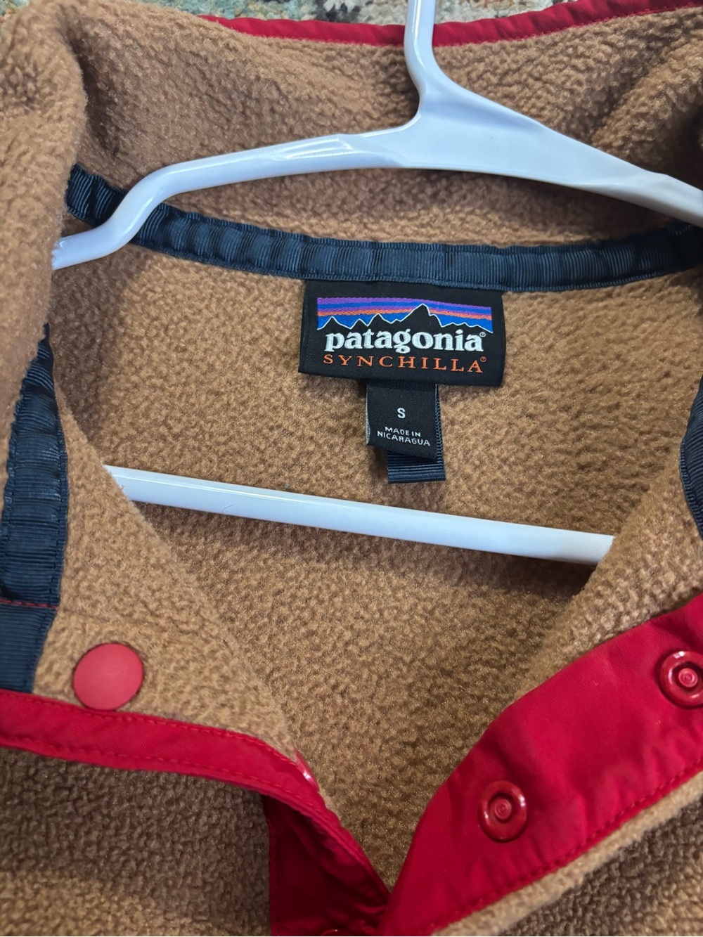 Patagonia Synchilla Jacket in Tan with Red Trim